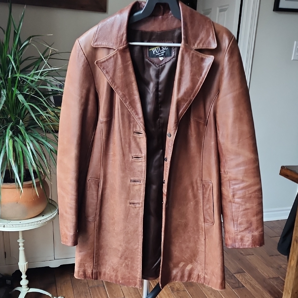 PULSE Brown Leather Jacket with Vintage Charm
